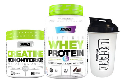 Star Nutrition Platinum Whey Protein Sabor Cookies And Cream 907g Creatina Pura 300g Vaso Legend 600ml