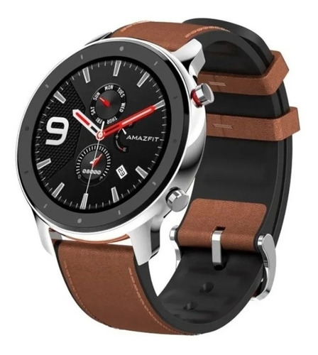 Imagen 2 de 4 de Smartband Amazfit Fashion GTR 1.39" caja 47mm de acero inoxidable stainless steel, malla brown de cuero y bisel de cerámica A1902