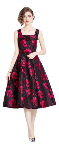 Vestido Midi Sin Mangas De Jacquard Floral Sin Mangas