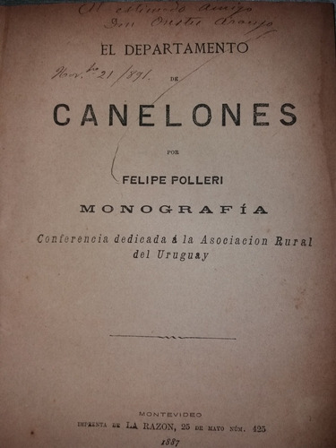 El Departamento De Canelones 1887 Felipe Polleri Dedicado