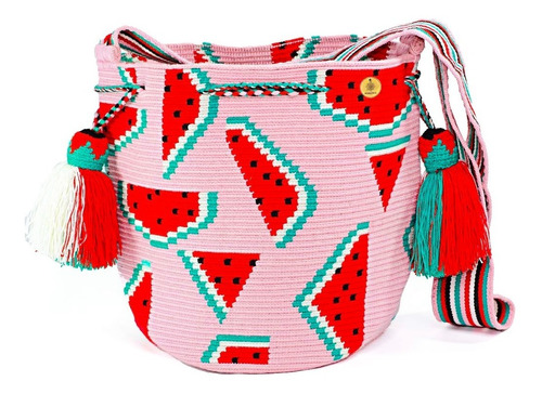 Mochila Wayuu Original Rosa Sandía-patilla  + Obsequio