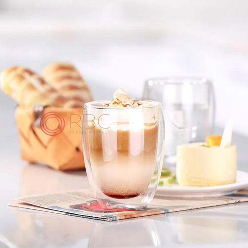 Jogo 4 Copos Parede Dupla Vidro 380ml Café Chá Bar Capuccino