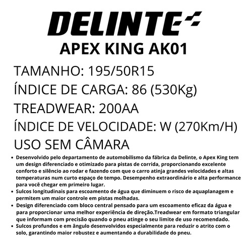 2 Pneu 195/50r15 86w Ak01 Apex King Delinte Aro 15