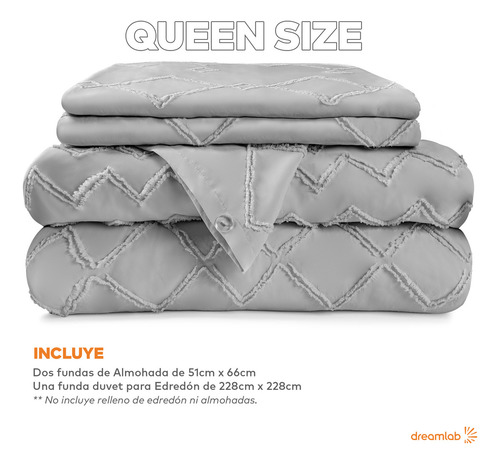 Juego de Funda Para Edredon Duvet con Textura Dreamlab, Tamaño Queen, Color Gris