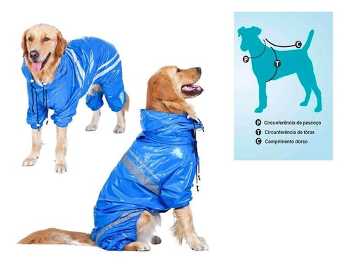 Capa Chuva Capuz Acessórios Reflexiva Pet Azul
