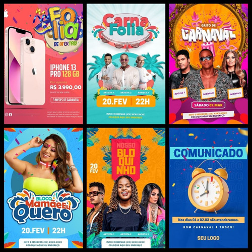 11 Artes Para Carnaval: Templates 100% Editáveis Com Canva