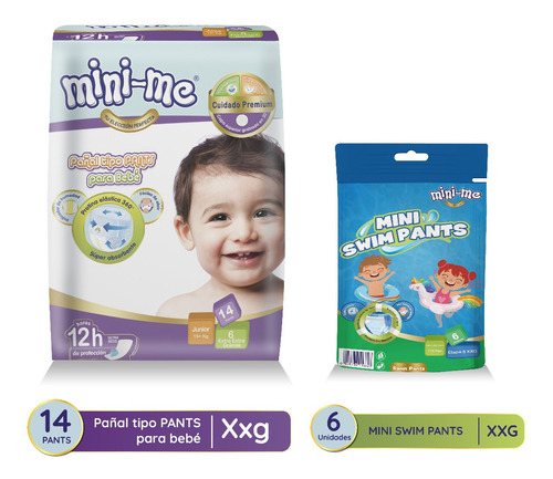 Imagen 3 de 3 de Pañal Pants Mini Me Talla G/xg/xxg Bultox8paqs + Swim Pant