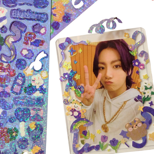 Pack Deco Para Photocards Stickers + Toploader + Sleeves Pack Verde Con Pinza Recta
