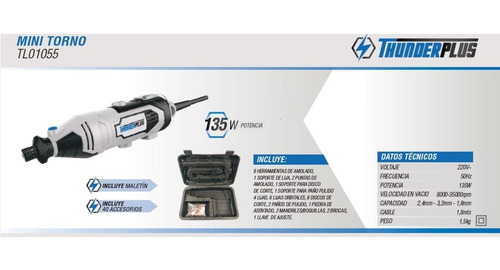 Minitorno Thunderplus 135w + 40 Accesorios + Maletín