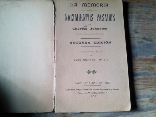 Johnston. La Memoria D Ls Nacimientos Pasados1906 (Usado)