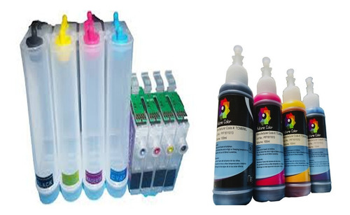 Sistema P/epson Tx100 Tx110 T200 T21  C/4 Tintas Dye 70ml