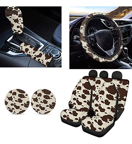 Belidome Brown Cow Print Car Seat Covers Set With Steering W