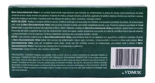 Imagem 2 de 7 de Clay Bar Vonixx Barra Abrasiva V Bar Limpeza Automotiva 50g