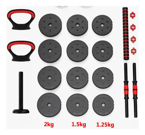 Set Mancuernas Barra Ajustables 20 Kg 3 En 1 Negro