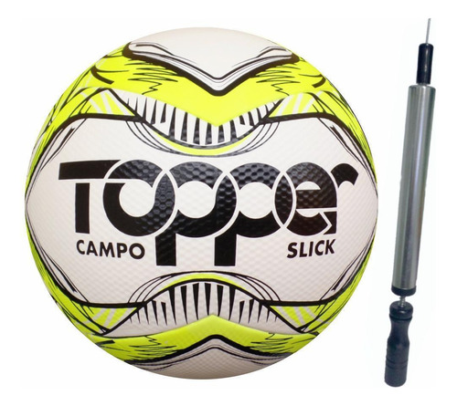 Kit Bola Futebol Campo Grama Topper Slick Mais Inflador