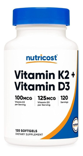 Vitamina K2 + Vitamina D3  120 cápsulas blandas sin gluten y sin OGM