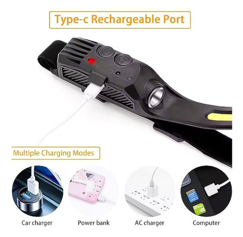Linterna De Cabeza Recargable Led Con Sensor Camping