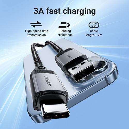 Cable Acefast C20-04 Usb-a/c 3a Aluminio Nylon Mx