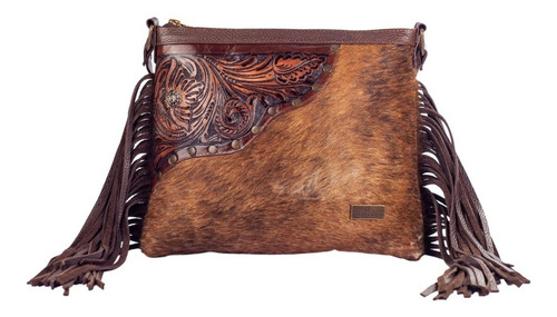 Bolsa tiracolo de couro cinzelado e enfeite de cabelo natural, cor de camelo, design de tecido de cabelo Catalina