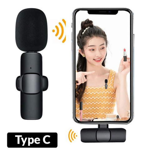 Microfone Sem Fio Compativel Com iPhone Lapela Bluetooth Cor Preto
