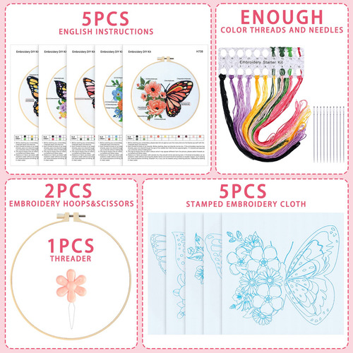 Kit De Bordado Para Principiantes Yinder Butterfly Flower, 5