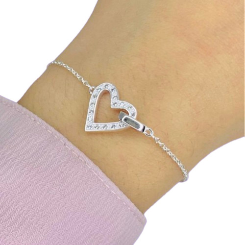 Pulsera Corazon Union Con Piedras Blancas Ps 313