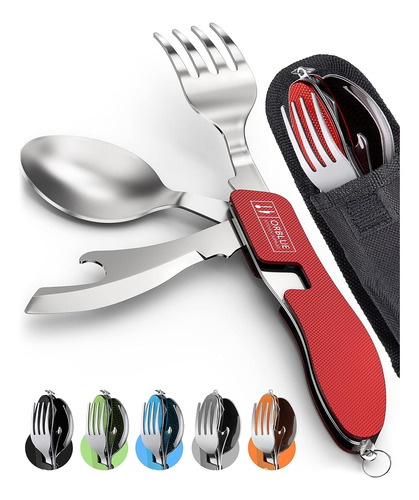 Utensilios De Camping Orblue Juego Cubiertos 4 En 1, Rojo