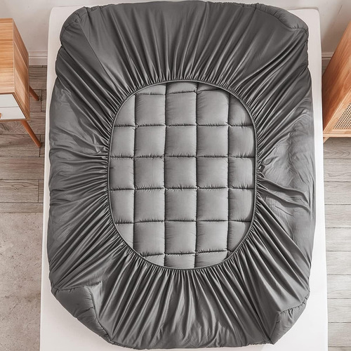 Cubre Colchón Espesar De Relleno De Microfibras King Yume Color Gris Diseño De La Tela Gris