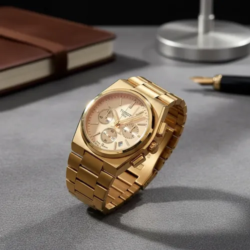 Relógio Tissot Prx Cronógrafo Masculino Dourado Aço Inox
