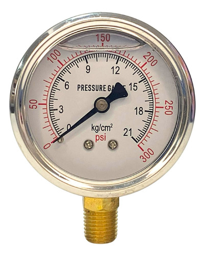 Manômetro Vertical Rosca 1/4 Npt 300 Psi 21 Bar Glicerina
