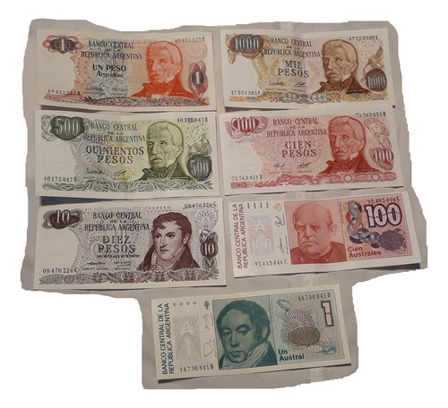 Billetes  Argentina Pesos Y Australes Lote X 7 Sc Sc- 