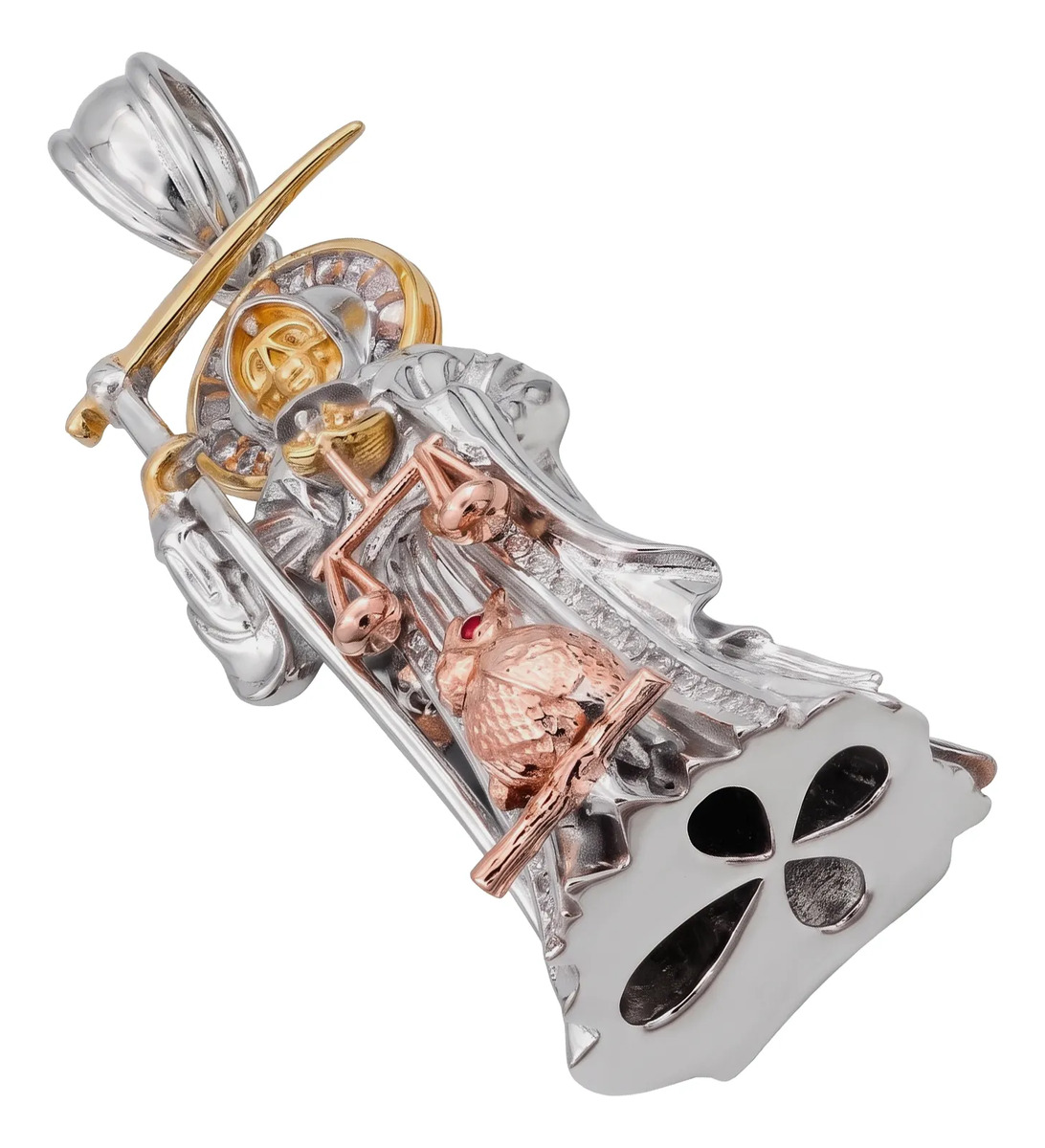 Dije Santa Muerte 3D de Plata .925 Tricolor con Zirconia 53 mm - Imagen 5