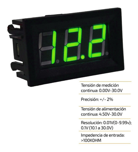 Imagen 4 de 5 de Volimetro De Panel Con Display Medidor De Voltaje 3 Digitos