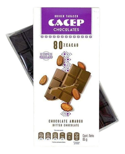 Barra De Chocolate Orgánico Amargo 80% Cacao Cacep 85 G