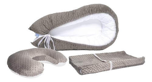 Pack De Bebé Con Nido + Almohada De Lactancia + Cambiador Color Gris