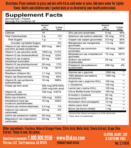 Ola Loa Energía Multivitamínico Polvo Naranja 30 Sobres
