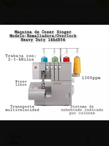 Maquina De Coser Singer Modelo Heavy Duty 14hd854 Remallador