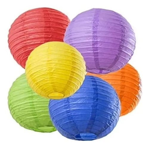 5 Lámparas Bola De Papel Arroz China 35 Cm Varios Colores