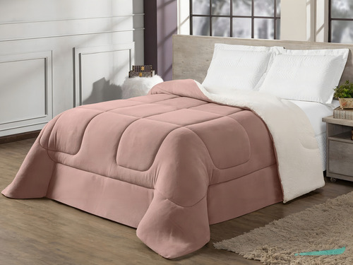 Coberdrom Solteiro Sherpa Pele D Carneiro Dupla Face Inverno Cor Rose
