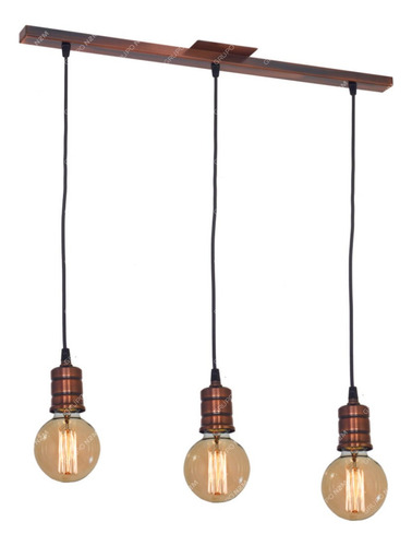 Lampara Colgante Led Vintage Cobre Diseño Completo 3l E27