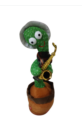Cactus Bailarín Repite Tu Voz, Luces Y Música Carga Usb Saxofón Amarillo
