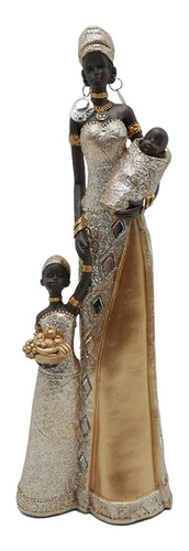 Africana Com Crianças Escultura 32cm
