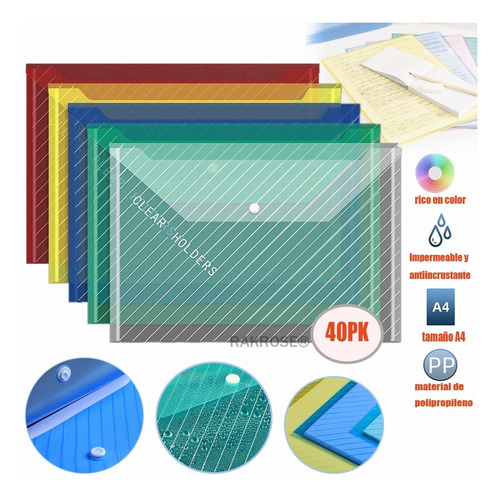 40 Carpetas Folder Broche Plastico Carta Archivero Documento