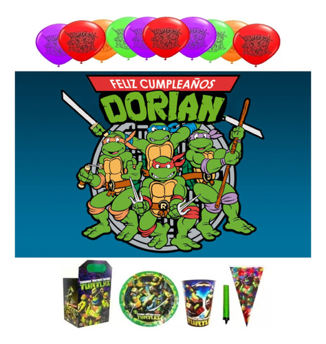 Tortugas Ninja Kit De Fiesta 30 Niños Dulceros Platos Lona