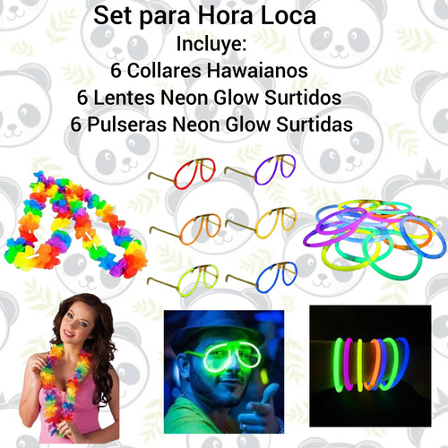 Set Hora Loca / Collares Hawaianos / Pulseras Neón / Lentes 