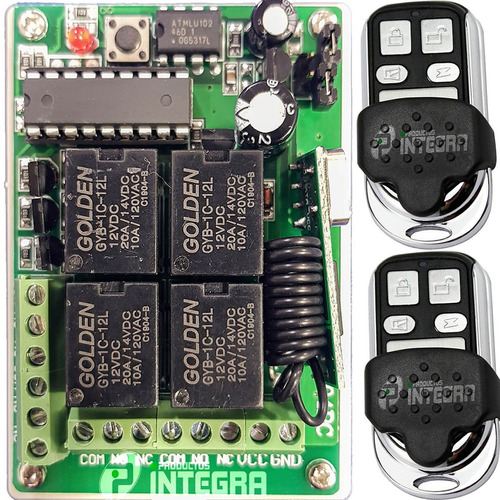 Kit Receptor 433mhz 4 Canales + 2 Controles Remotos Rolling