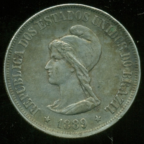 Brasil Moneda De Plata 500 Reis 1889 Único Año Para El Tipo