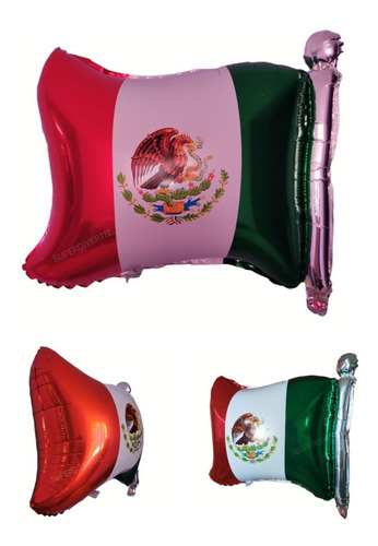 10 Globos Bandera Viva México Papel Metalizado 54 X 63 Cm