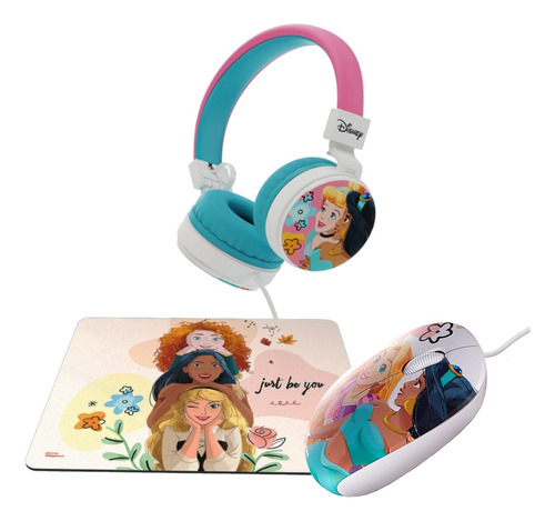 Combo Auricular + Mouse + Mouse Pad Niñas Disney Princesas