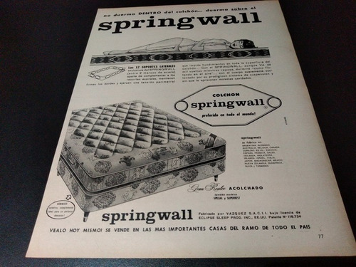 (pb125) Publicidad Clipping Colchones Springwall * 1968